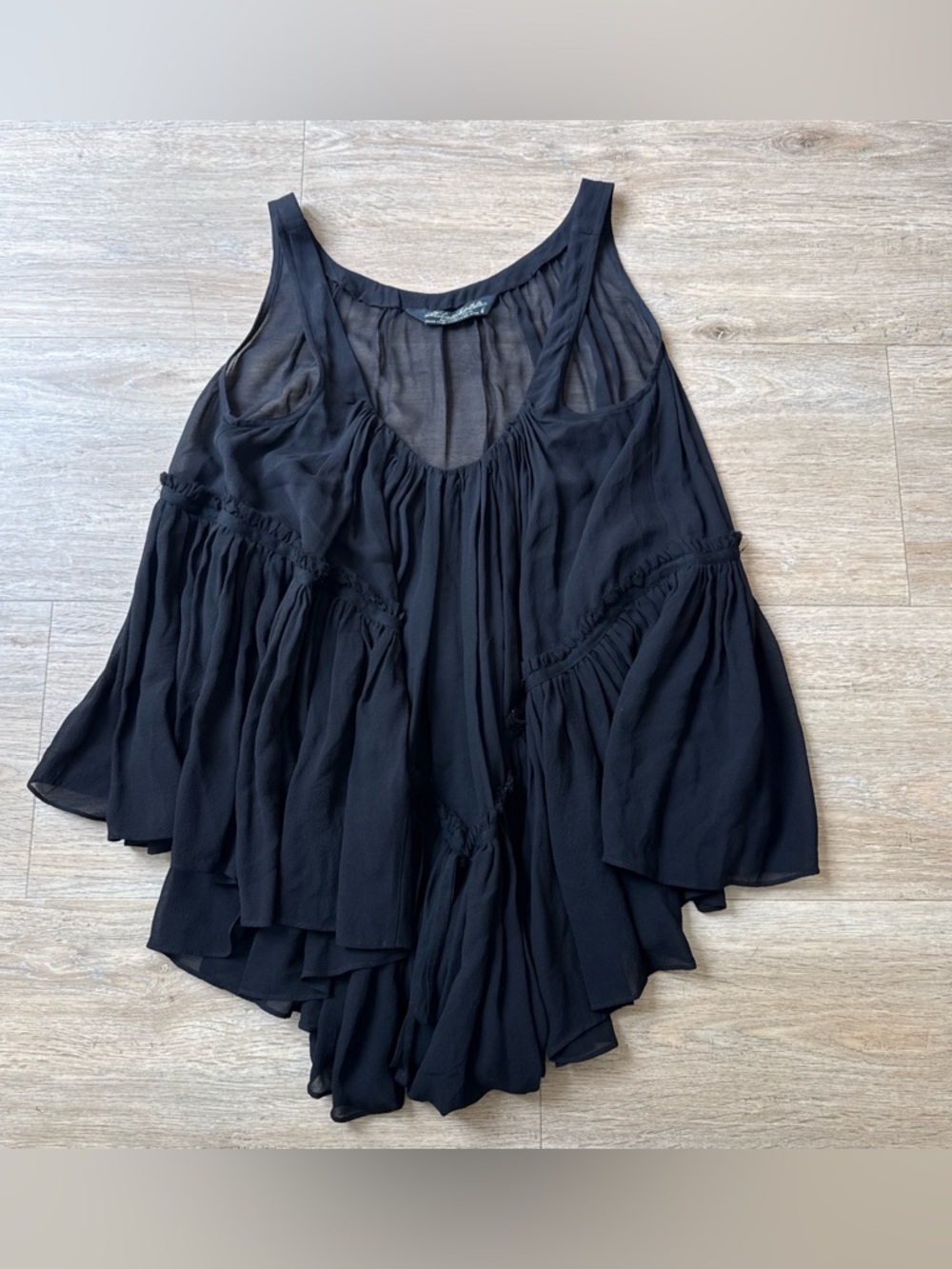 All Saints Spitalfields Sheer Black Sleeveless Ruffle Blouse With Tie Details 6